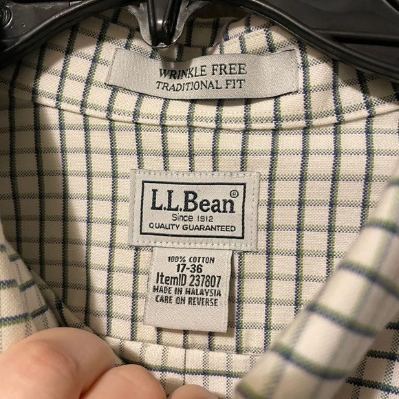LL Bean Shirt Adult 17-36 plaid Long Sleeve Traditional Fit Button Close 237807 - Picture 3 of 4